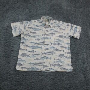 Kahala Shirt Mens XL White Fish Hawaiian Aloha Sportfish Division Short Sleeve